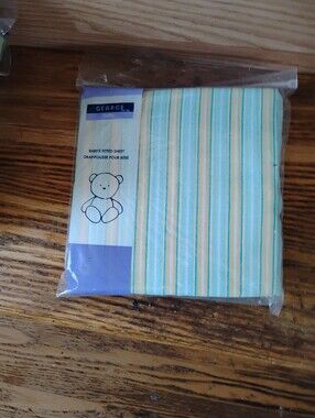 George Baby Striped Fitted Crib Sheet - Blue, Yellow, White
